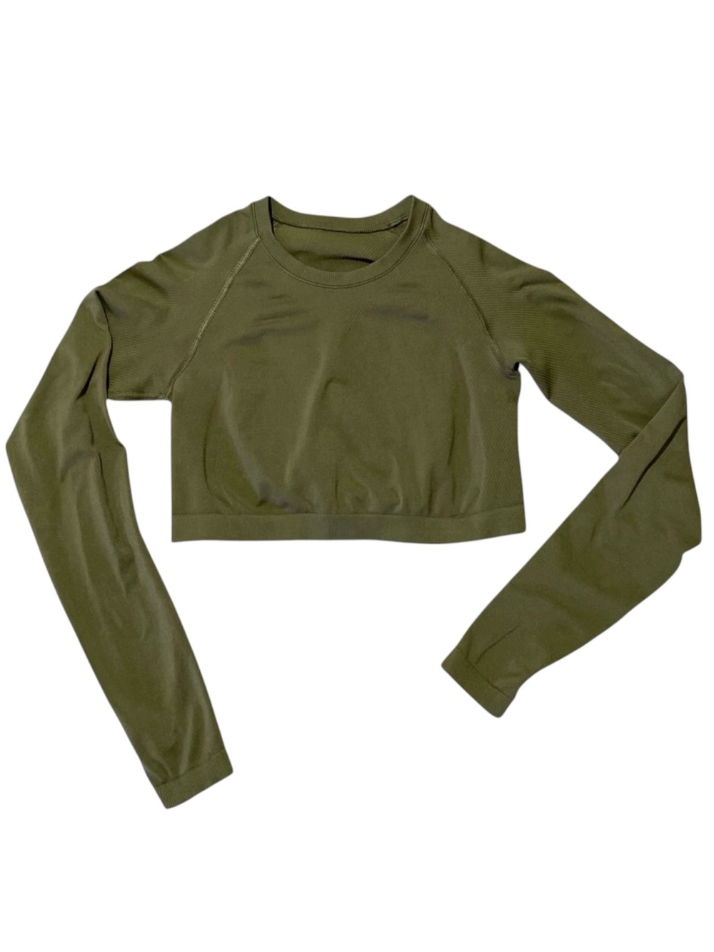 Alphalete Olive Green Long Sleeve Crop Top M Athletic Workout Gym Activewear - Picture 1 of 5